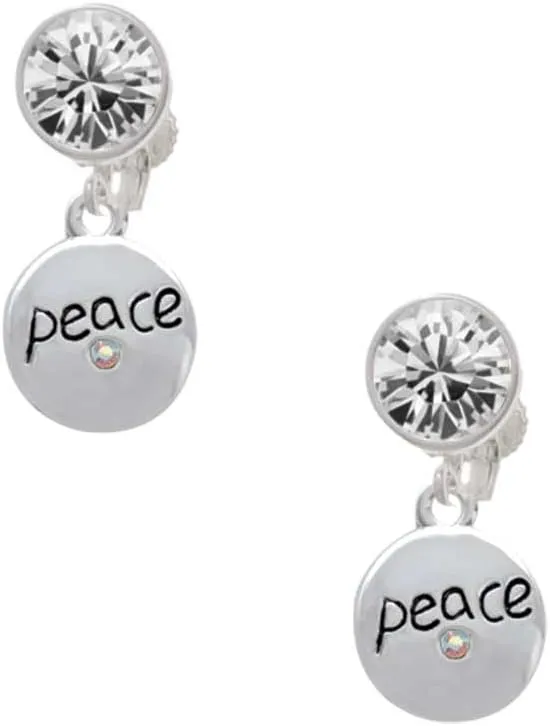 Delight Jewelry Silvertone Peace with AB Crystal and Dove - Large Crystal Clip on Earrings