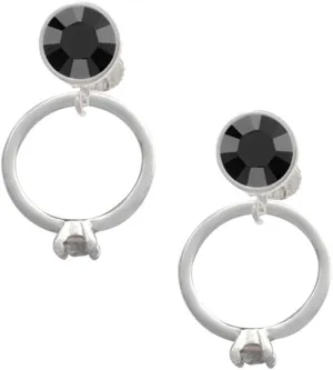 Delight Jewelry Silvertone Promise Ring with Crystal - Large Crystal Clip on Earrings