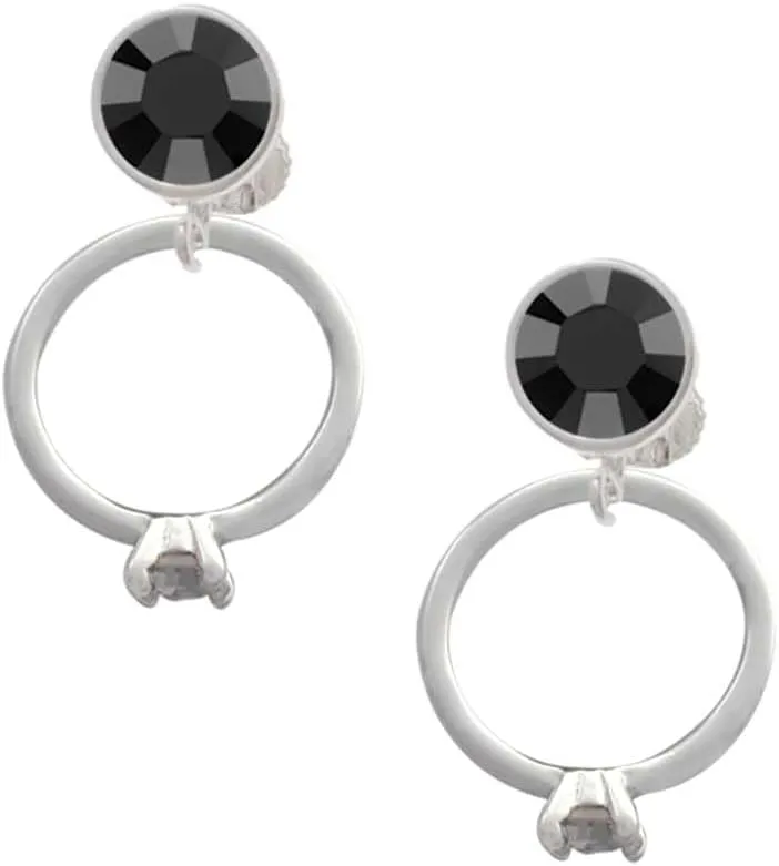Delight Jewelry Silvertone Promise Ring with Crystal - Large Crystal Clip on Earrings