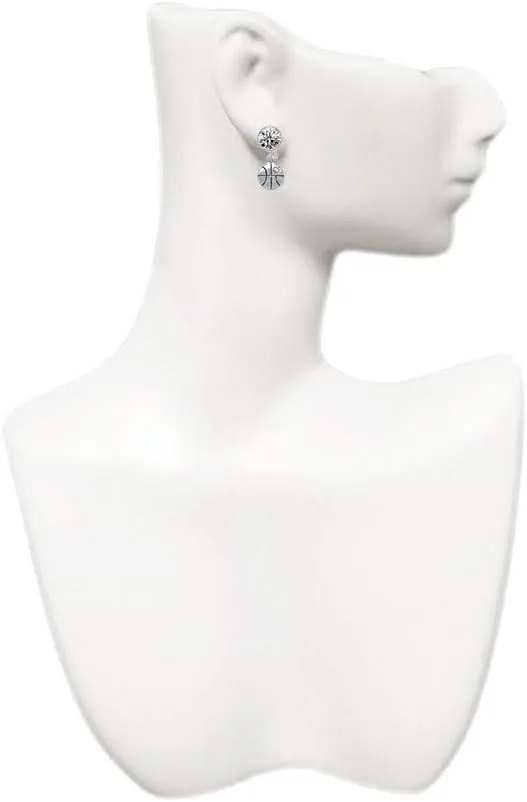 Delight Jewelry Silvertone Small Basketball with a AB Crystal - Large Crystal Clip on Earrings