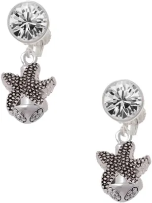 Delight Jewelry Silvertone Starfish Spinner - Large Crystal Clip on Earrings