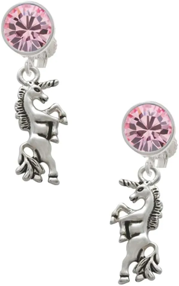 Delight Jewelry Silvertone Unicorn - Large Crystal Clip on Earrings