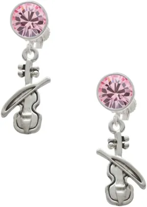 Delight Jewelry Silvertone Violin - Large Crystal Clip on Earrings