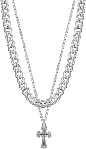 Diamond Necklaces for Women, Double Cross Pendant Necklace Dainty Gold Necklace Trendy Gold Necklace Jewelry Gifts for Girls