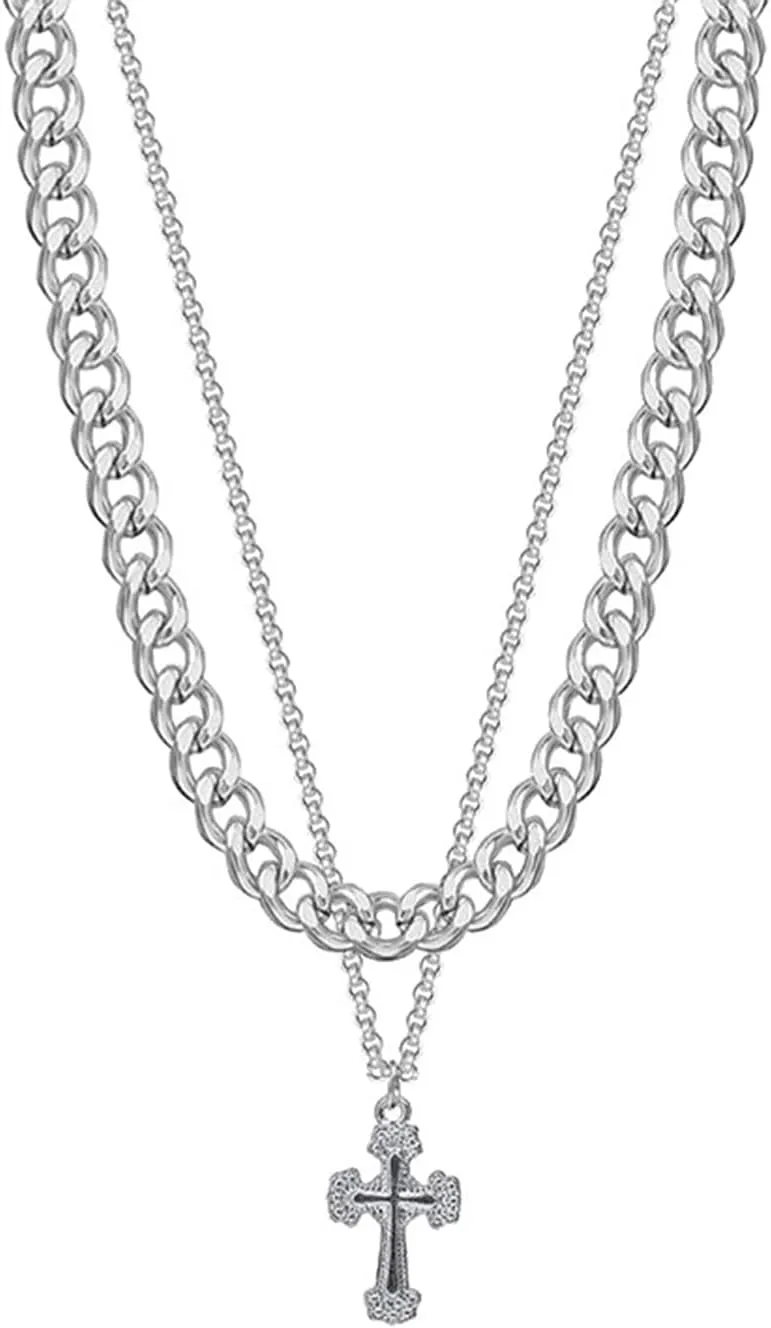 Diamond Necklaces for Women, Double Cross Pendant Necklace Dainty Gold Necklace Trendy Gold Necklace Jewelry Gifts for Girls