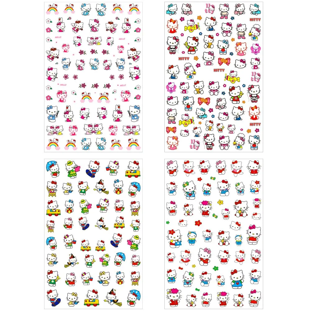 DIBESTS Cute Cartoon Nail Stickers 3D Self-Adhesive Decals Art Supplies Kawaii Cat Design for Women Kids Girls Manicure Gifts Decoration Accessories (2 Sheets 150  Decals) 2 Count (Pack of 1)