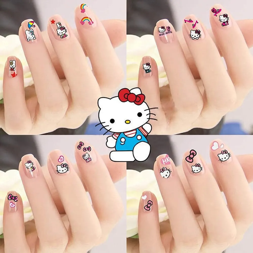 DIBESTS Cute Cartoon Nail Stickers 3D Self-Adhesive Decals Art Supplies Kawaii Cat Design for Women Kids Girls Manicure Gifts Decoration Accessories (2 Sheets 150  Decals) 2 Count (Pack of 1)