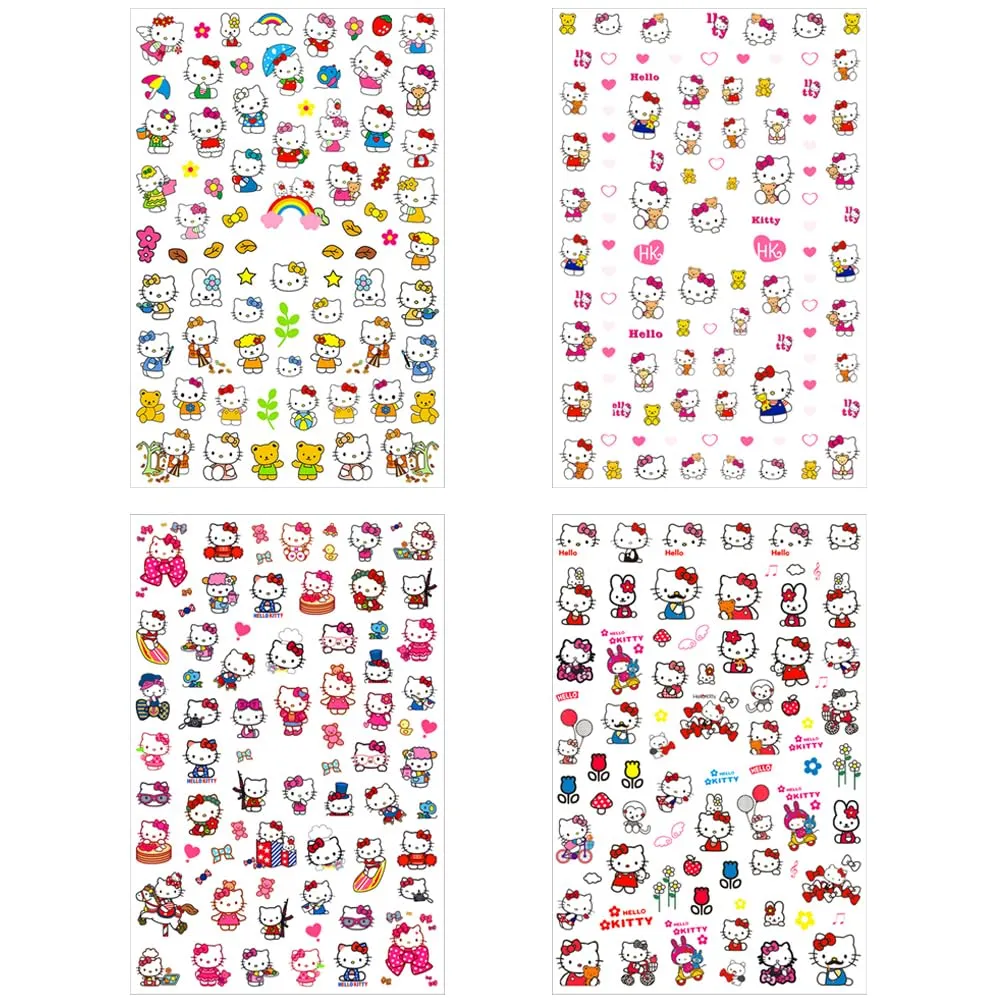 DIBESTS Cute Cartoon Nail Stickers 3D Self-Adhesive Decals Art Supplies Kawaii Cat Design for Women Kids Girls Manicure Gifts Decoration Accessories (2 Sheets 150  Decals) 2 Count (Pack of 1)