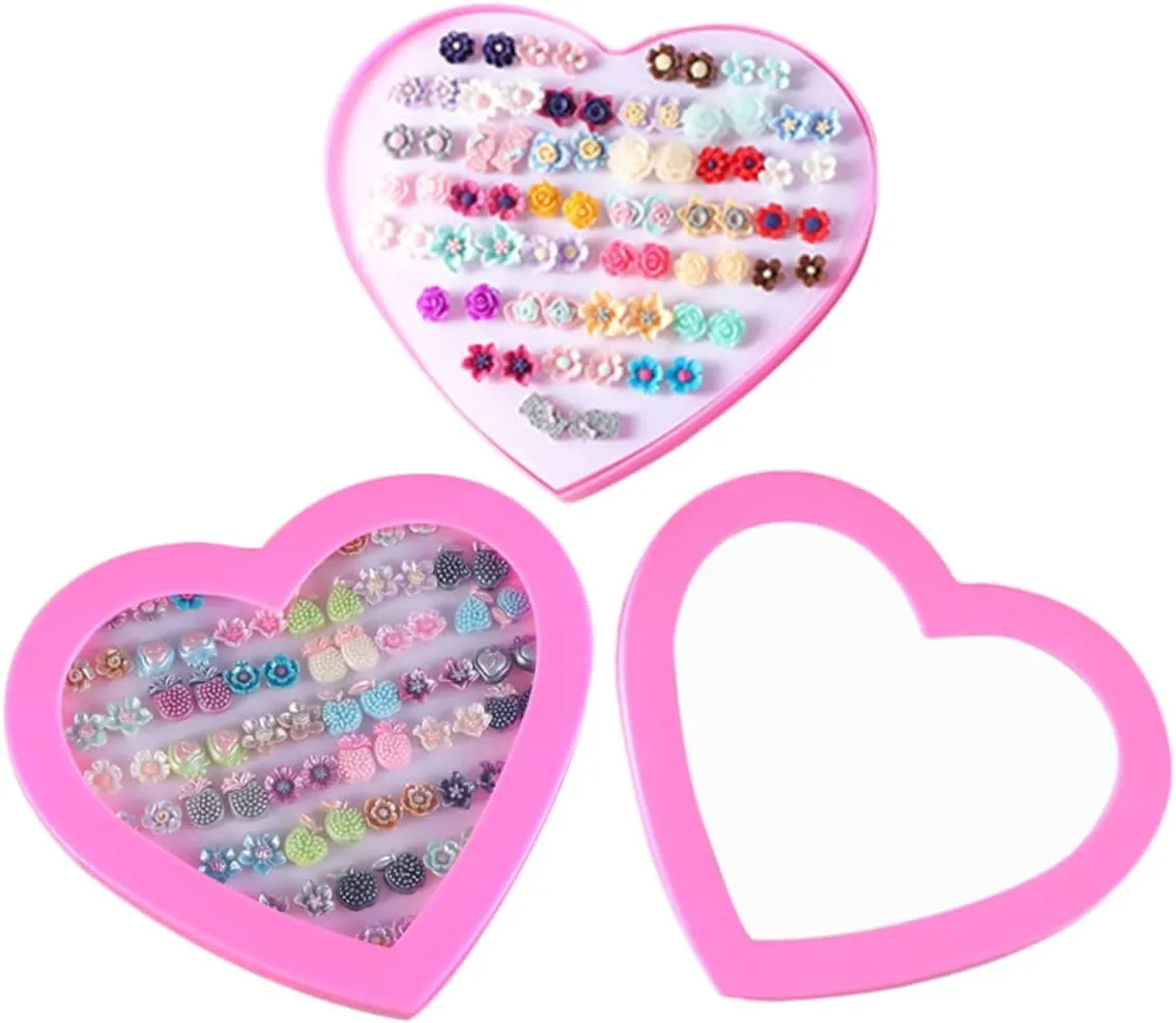 Didiseaon Cartoon Earring Set for Women 36 Pairs of Plastic Heart Shape Earrings and Chic for Daily Outfits
