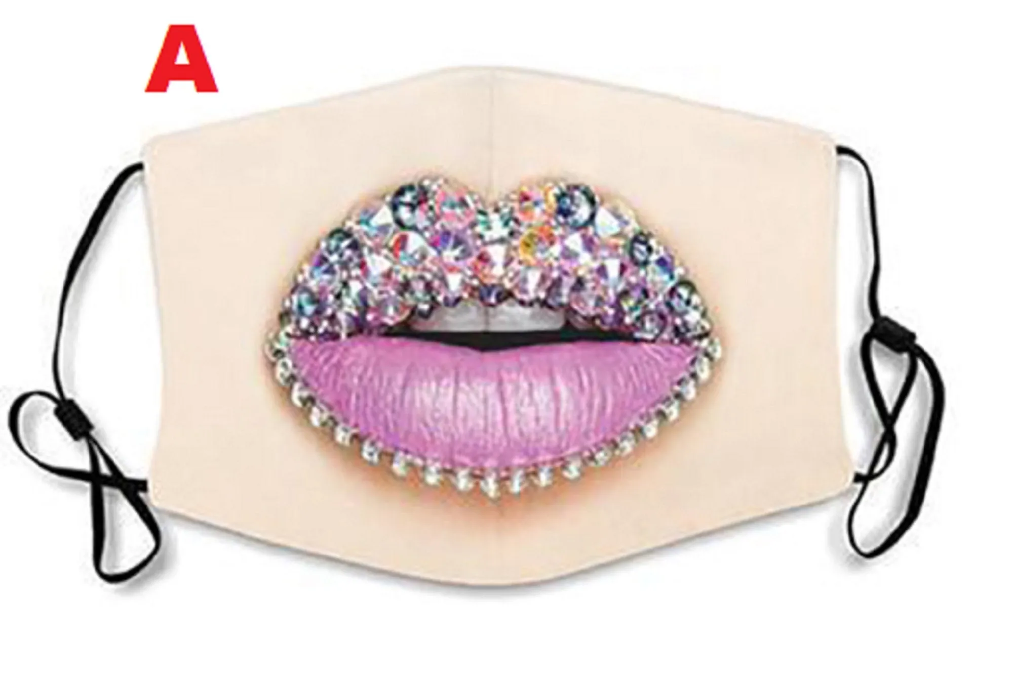 Digital printed Lip Design facial expression wacky lady face masks with pocket filter   2 free filter - Original4u