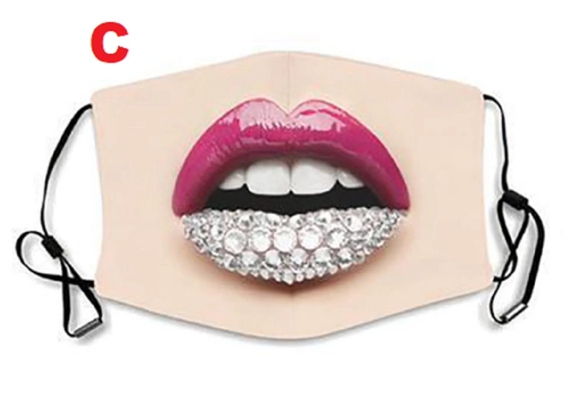 Digital printed Lip Design facial expression wacky lady face masks with pocket filter   2 free filter - Original4u