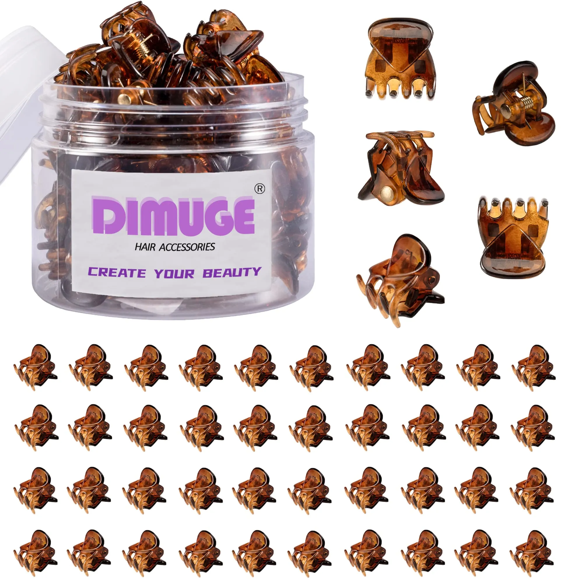 DIMUGE 45 pcs Brown Mini Hair Clips for Women and Girls 1/2 Inch Tiny Claw Clips Holder Hair Back, Clamp Bangs, Durable Strong Grip Non-slip Small Hair Clips.
