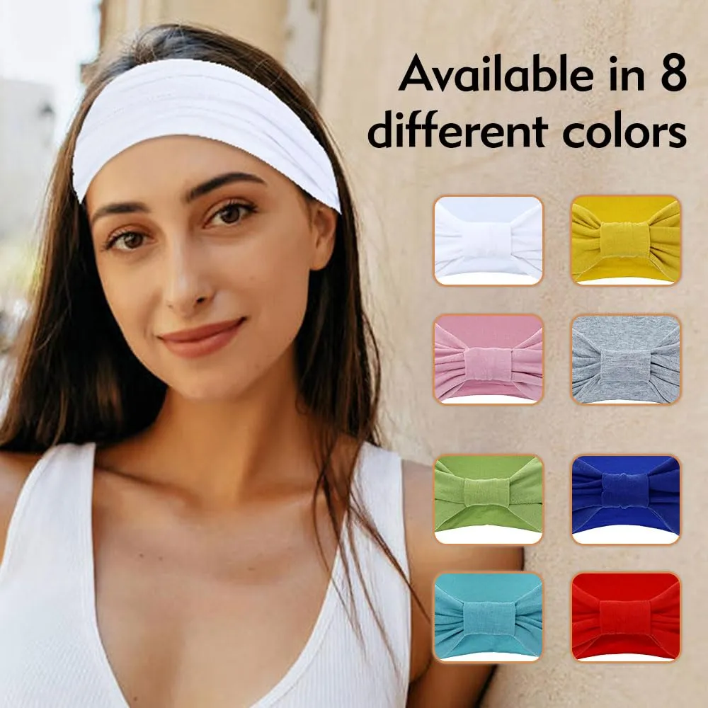 Dizila 8 Pieces Solid Soft Stretchy Boho Wide Headbands Running Yoga Gym Sports Turban Headwraps Hair Bands Accessories for Women Girls