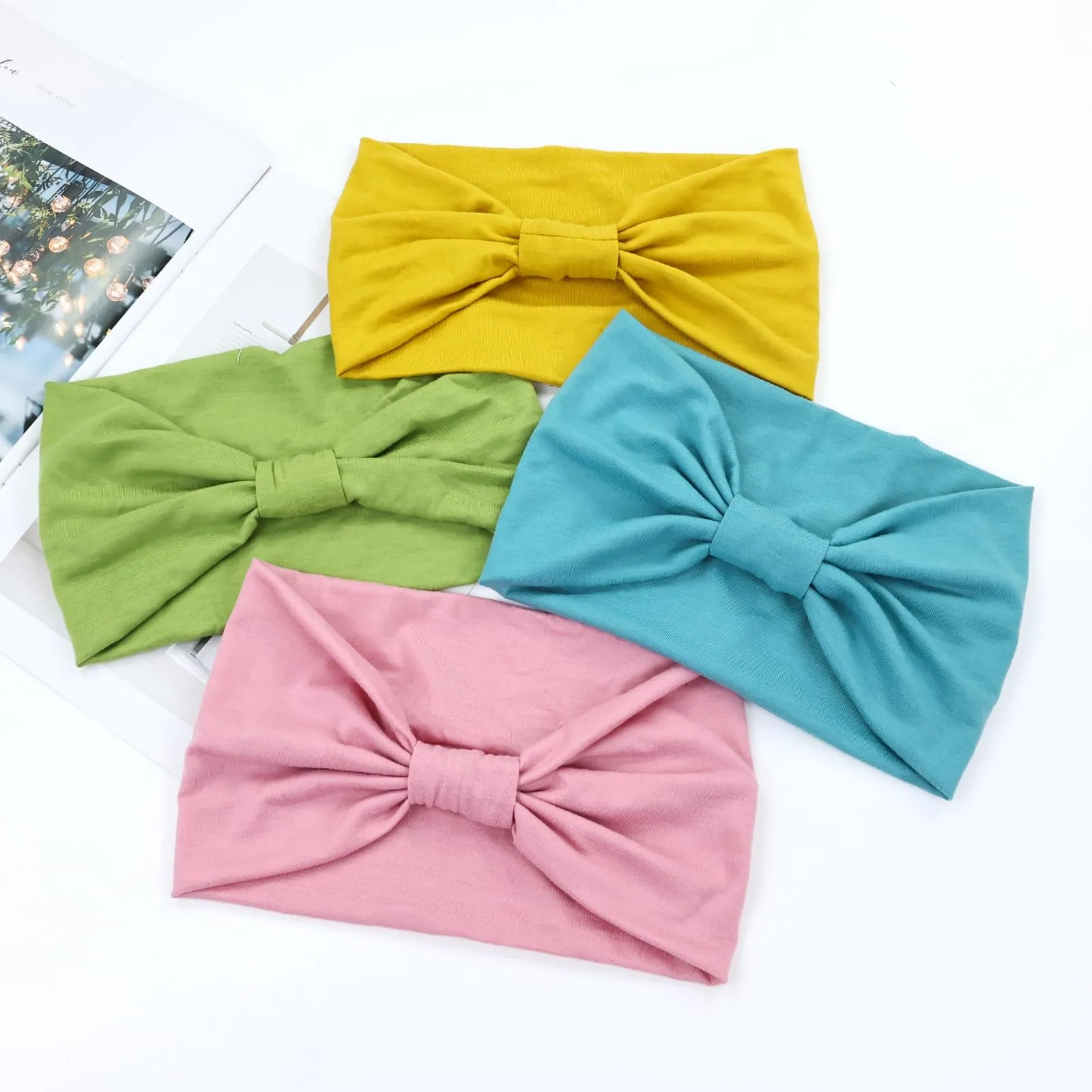 Dizila 8 Pieces Solid Soft Stretchy Boho Wide Headbands Running Yoga Gym Sports Turban Headwraps Hair Bands Accessories for Women Girls