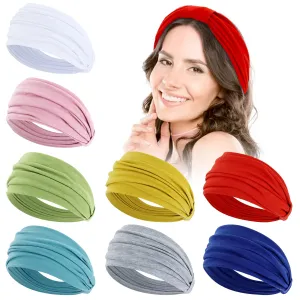 Dizila 8 Pieces Solid Soft Stretchy Boho Wide Headbands Running Yoga Gym Sports Turban Headwraps Hair Bands Accessories for Women Girls