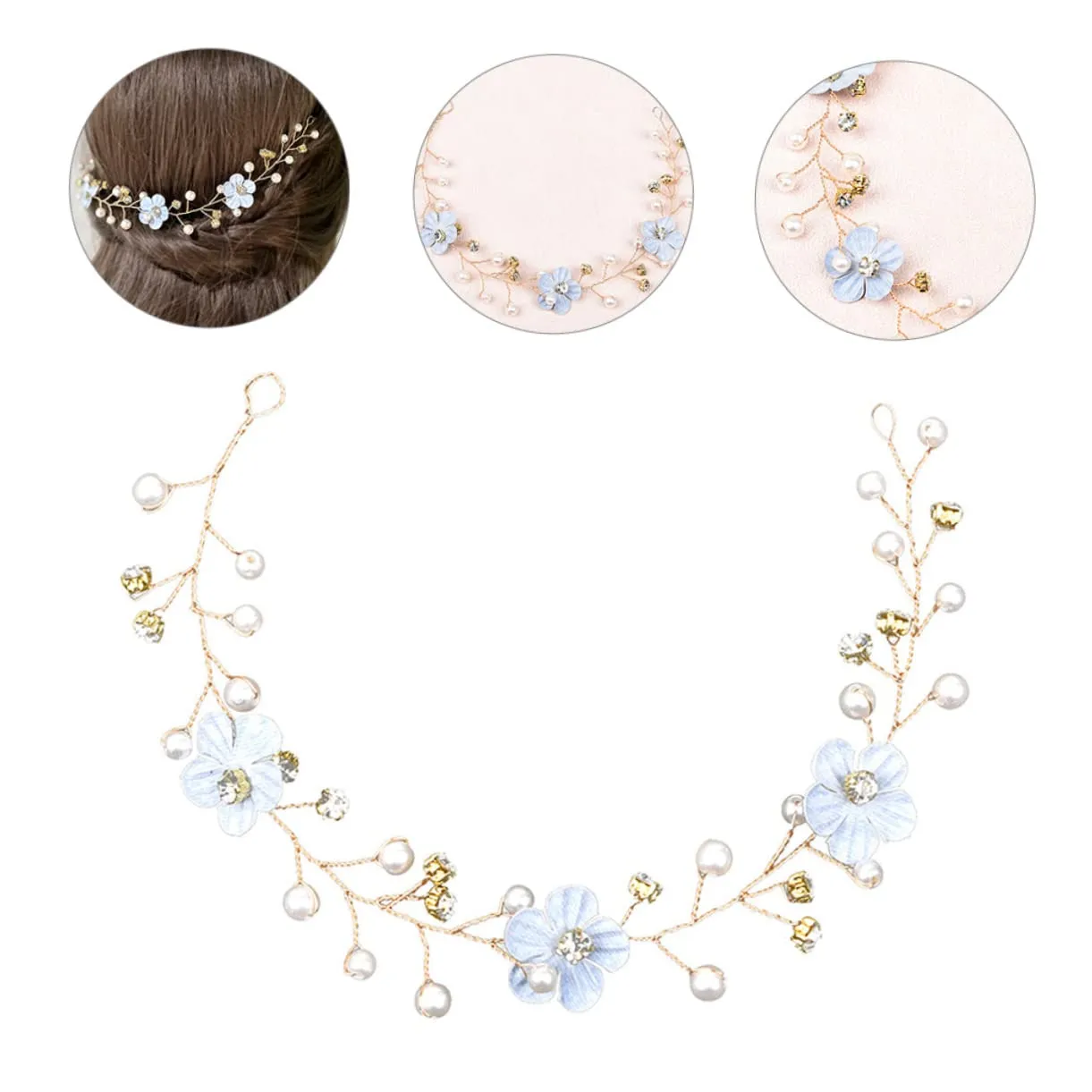 DOITOOL Luxurious Wedding Hair Vines Pearl Bride Headband Bridal Headpieces for Wedding Hair Toers
