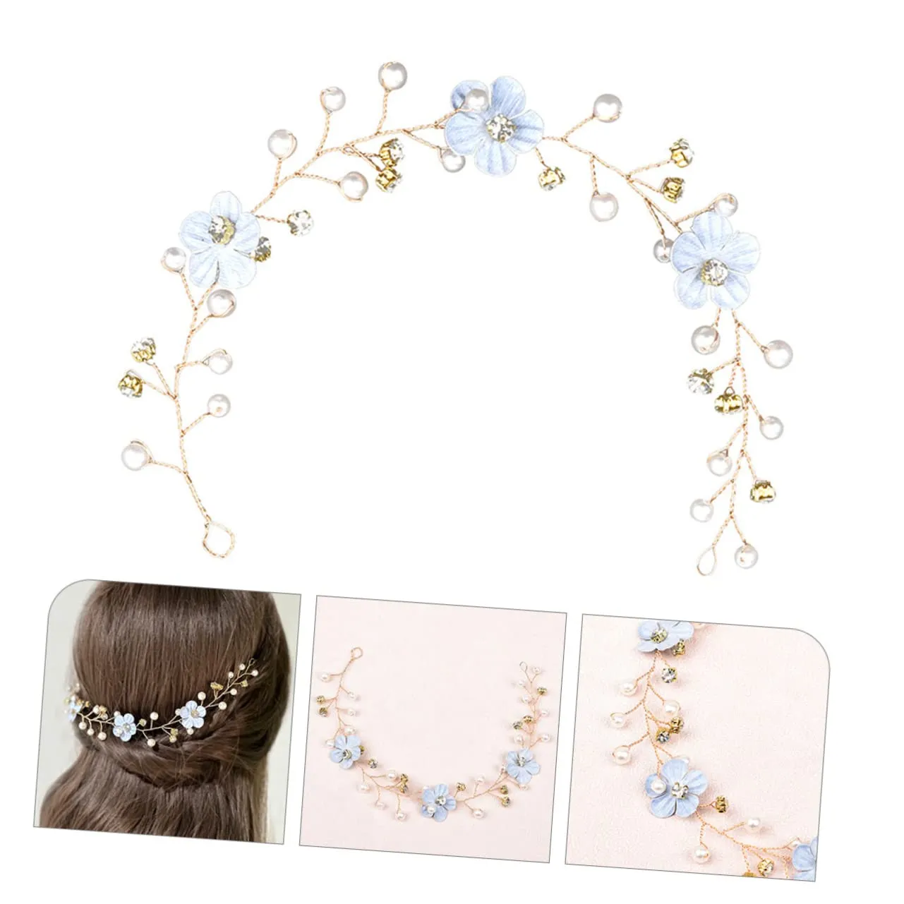 DOITOOL Luxurious Wedding Hair Vines Pearl Bride Headband Bridal Headpieces for Wedding Hair Toers