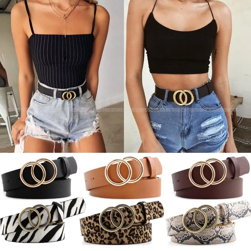 Double Ring  PU Leather Metal Buckle