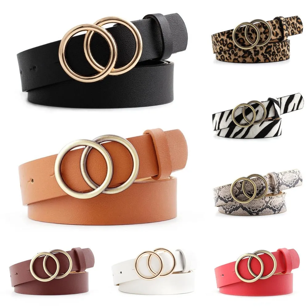 Double Ring  PU Leather Metal Buckle