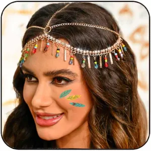 DRESBE Boho Beaded Head Chain Gold Egyptian Sequin Head Jewelry African Hair Accessories for Women