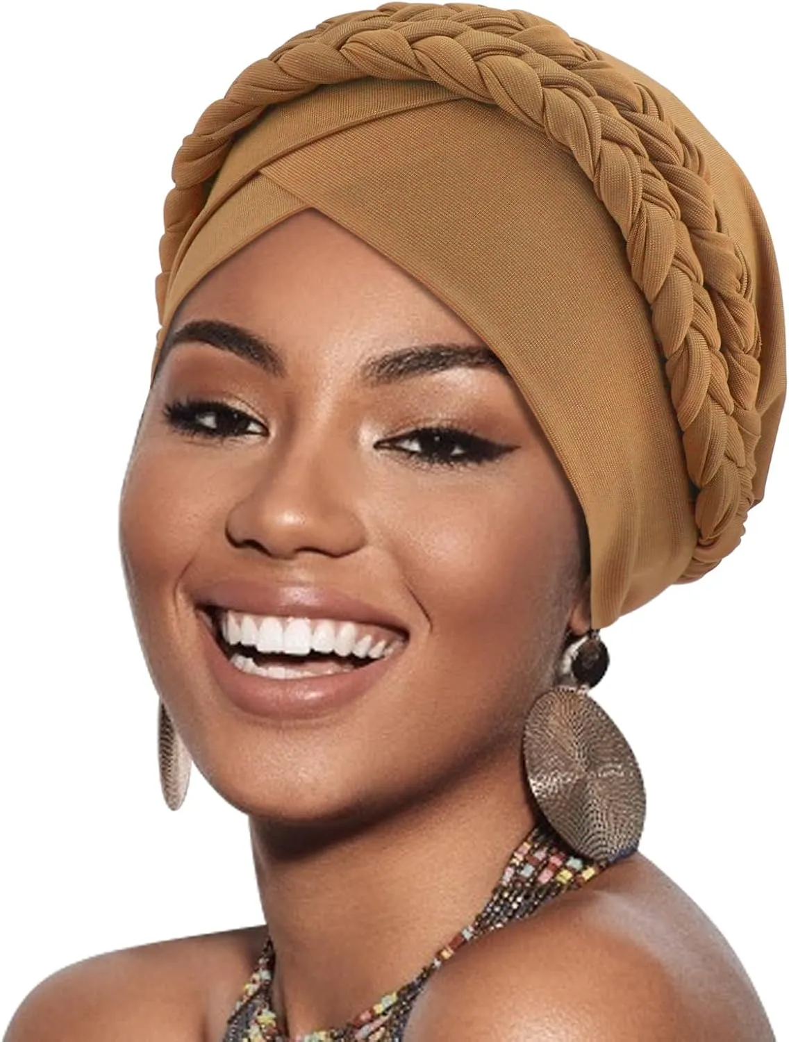 DRESHOW African Women Turban Caps Beanie Twist Headscarf Pre-Tied Double Twisted Braid Hair Cover Wrap Hat Chemo Cancer Cap