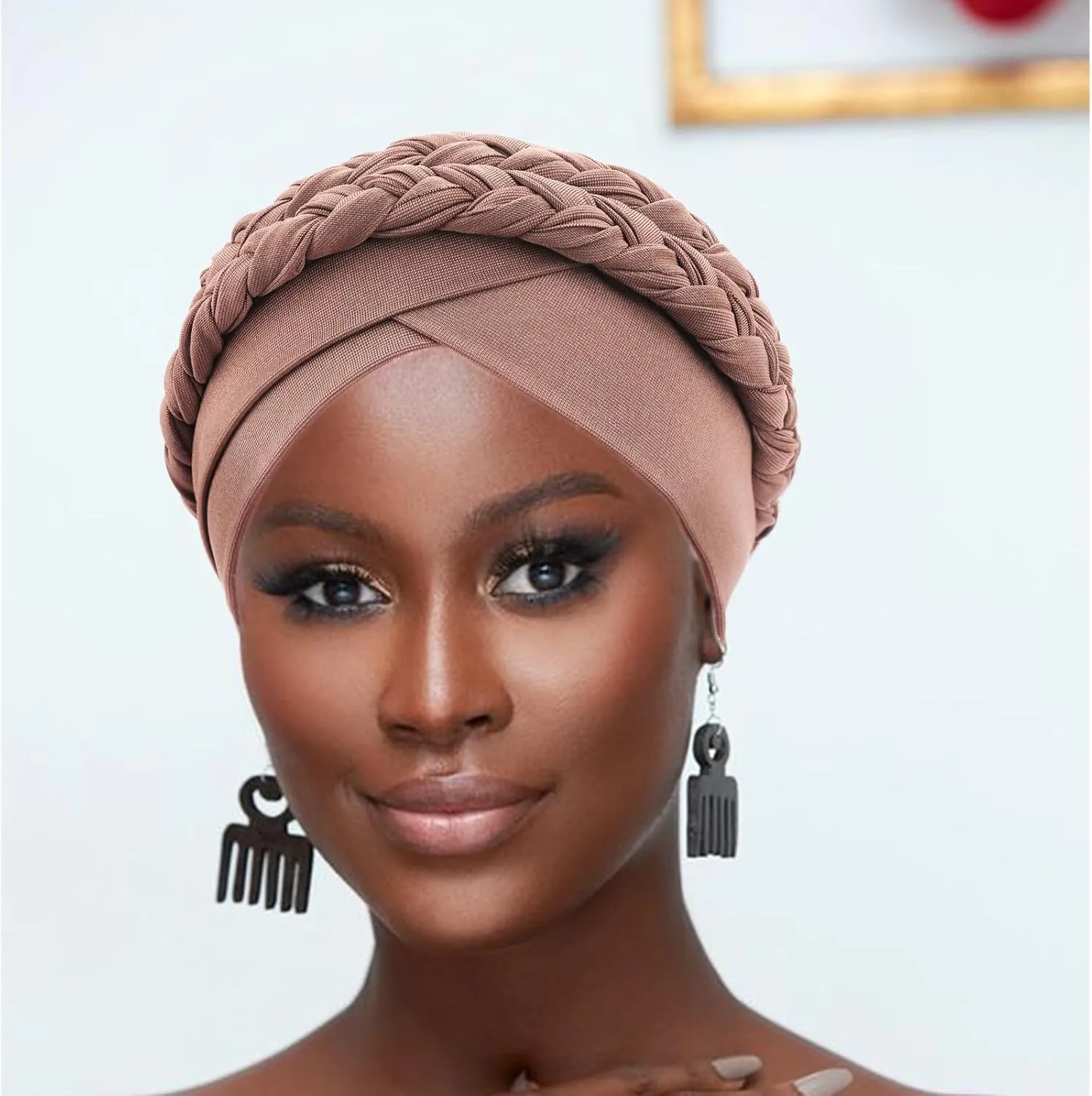 DRESHOW African Women Turban Caps Beanie Twist Headscarf Pre-Tied Double Twisted Braid Hair Cover Wrap Hat Chemo Cancer Cap