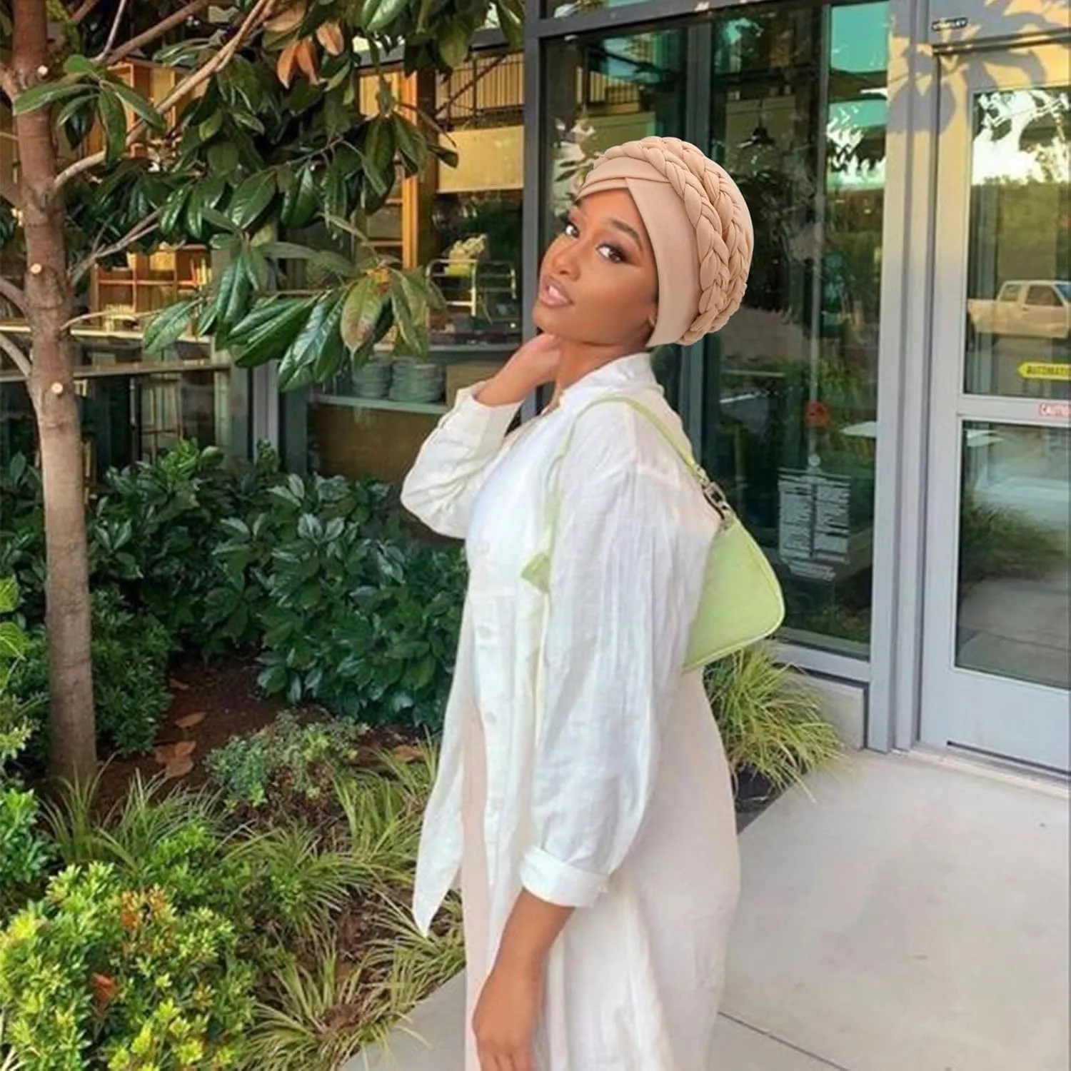 DRESHOW African Women Turban Caps Beanie Twist Headscarf Pre-Tied Double Twisted Braid Hair Cover Wrap Hat Chemo Cancer Cap