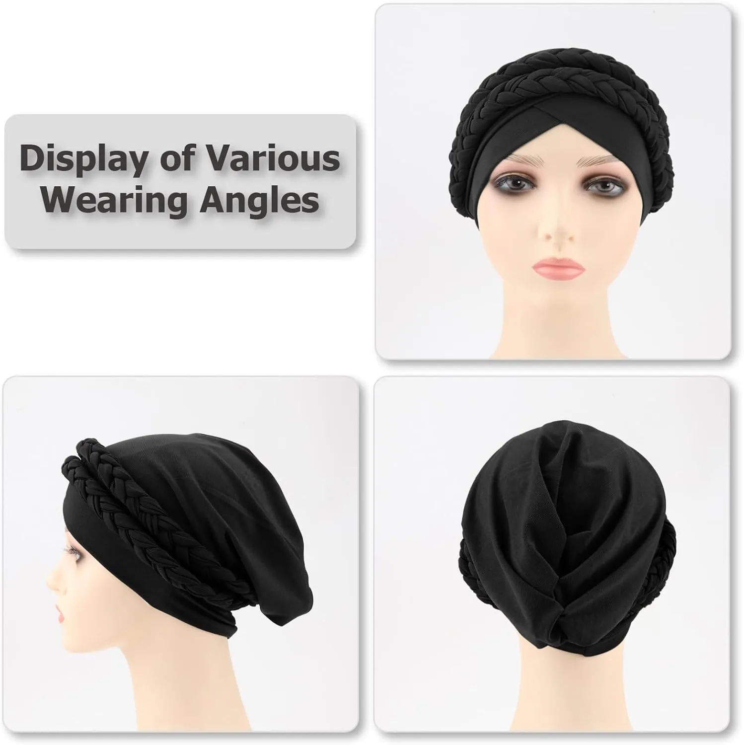 DRESHOW African Women Turban Caps Beanie Twist Headscarf Pre-Tied Double Twisted Braid Hair Cover Wrap Hat Chemo Cancer Cap