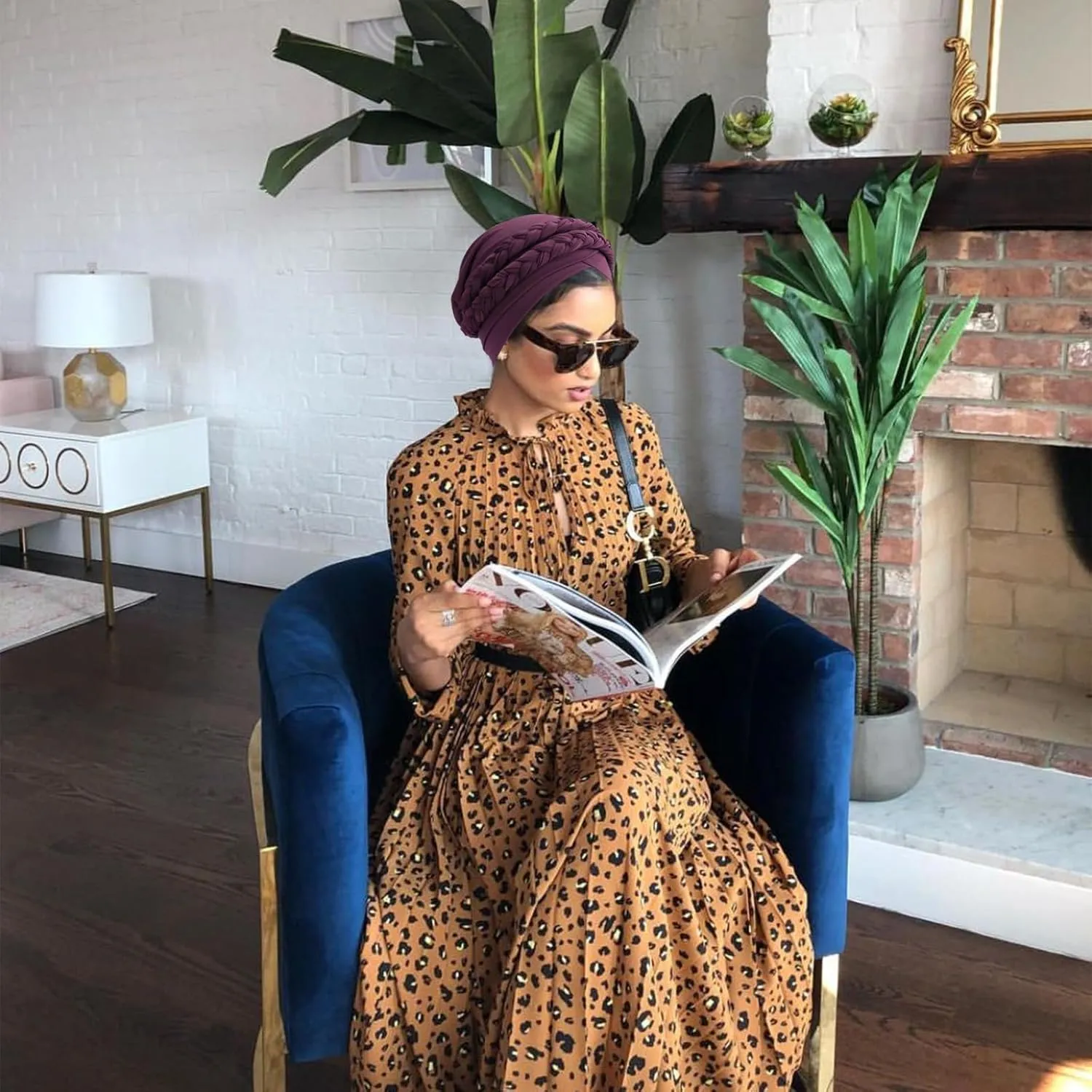 DRESHOW African Women Turban Caps Beanie Twist Headscarf Pre-Tied Double Twisted Braid Hair Cover Wrap Hat Chemo Cancer Cap