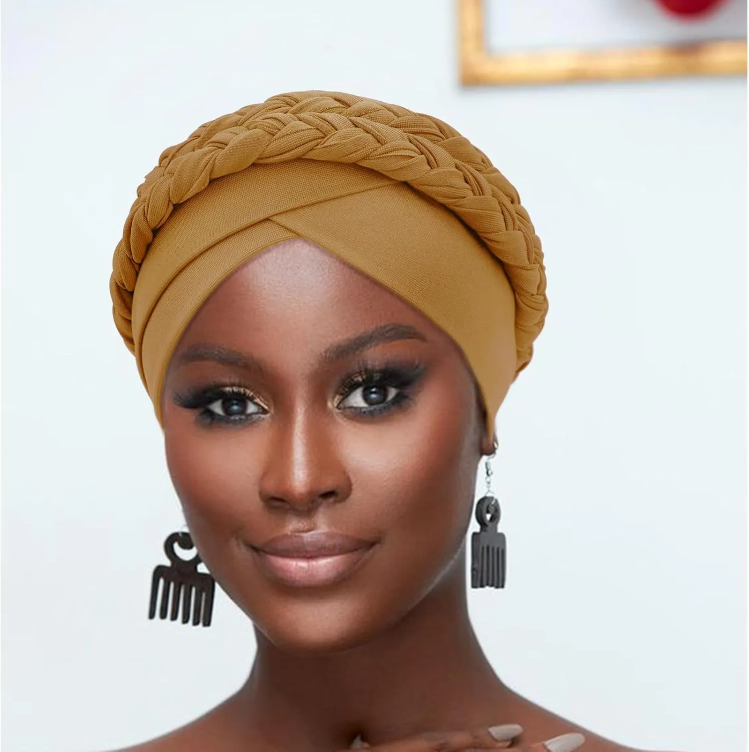 DRESHOW African Women Turban Caps Beanie Twist Headscarf Pre-Tied Double Twisted Braid Hair Cover Wrap Hat Chemo Cancer Cap