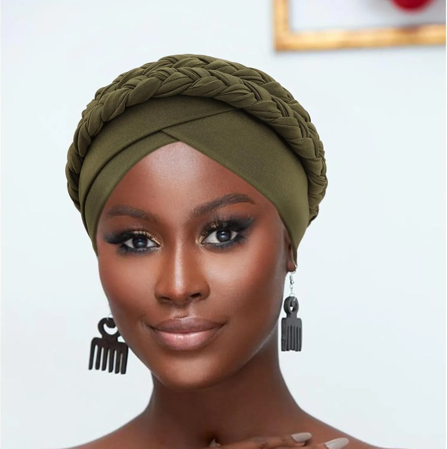 DRESHOW African Women Turban Caps Beanie Twist Headscarf Pre-Tied Double Twisted Braid Hair Cover Wrap Hat Chemo Cancer Cap