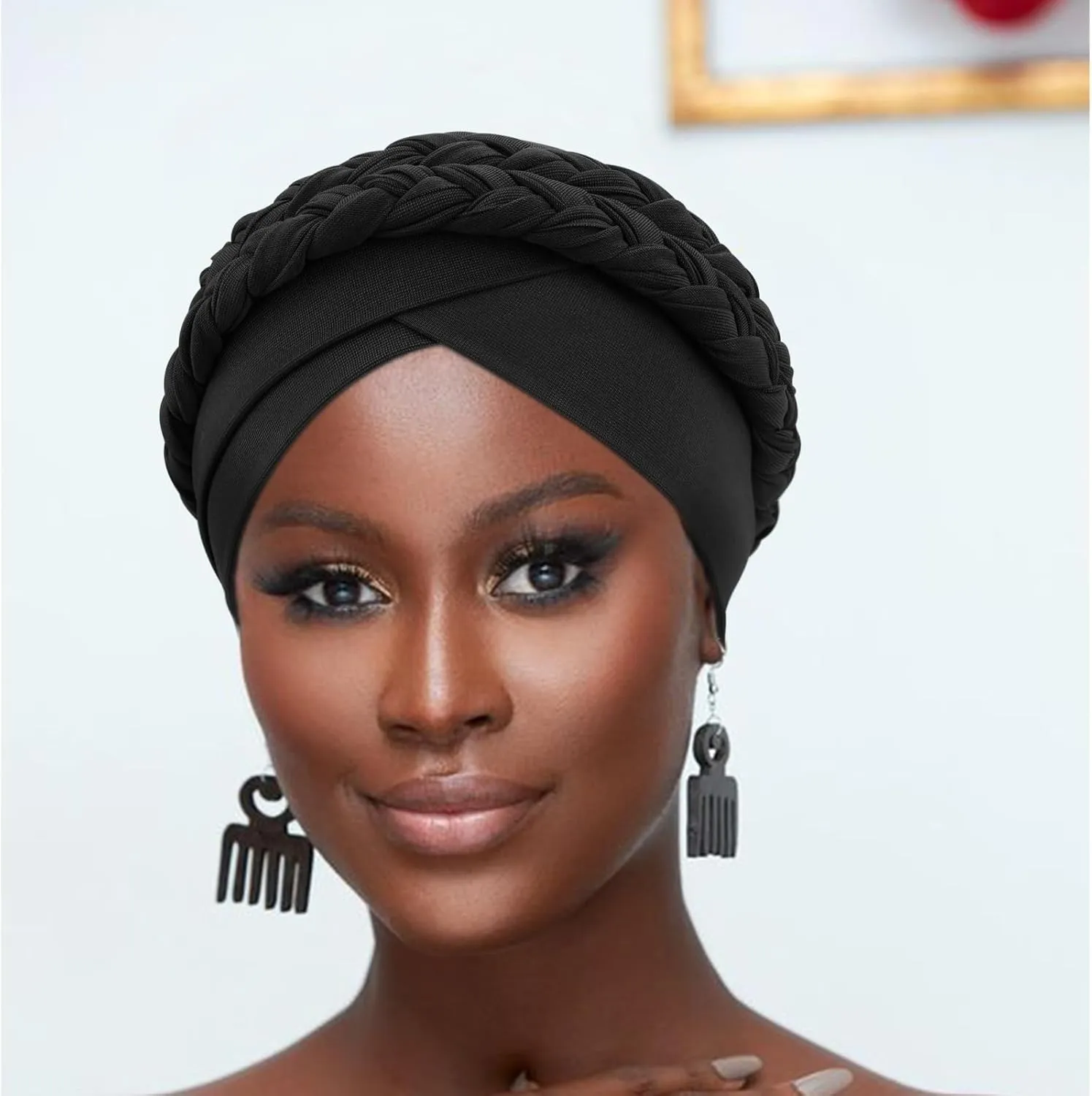 DRESHOW African Women Turban Caps Beanie Twist Headscarf Pre-Tied Double Twisted Braid Hair Cover Wrap Hat Chemo Cancer Cap