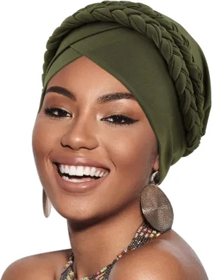 DRESHOW African Women Turban Caps Beanie Twist Headscarf Pre-Tied Double Twisted Braid Hair Cover Wrap Hat Chemo Cancer Cap