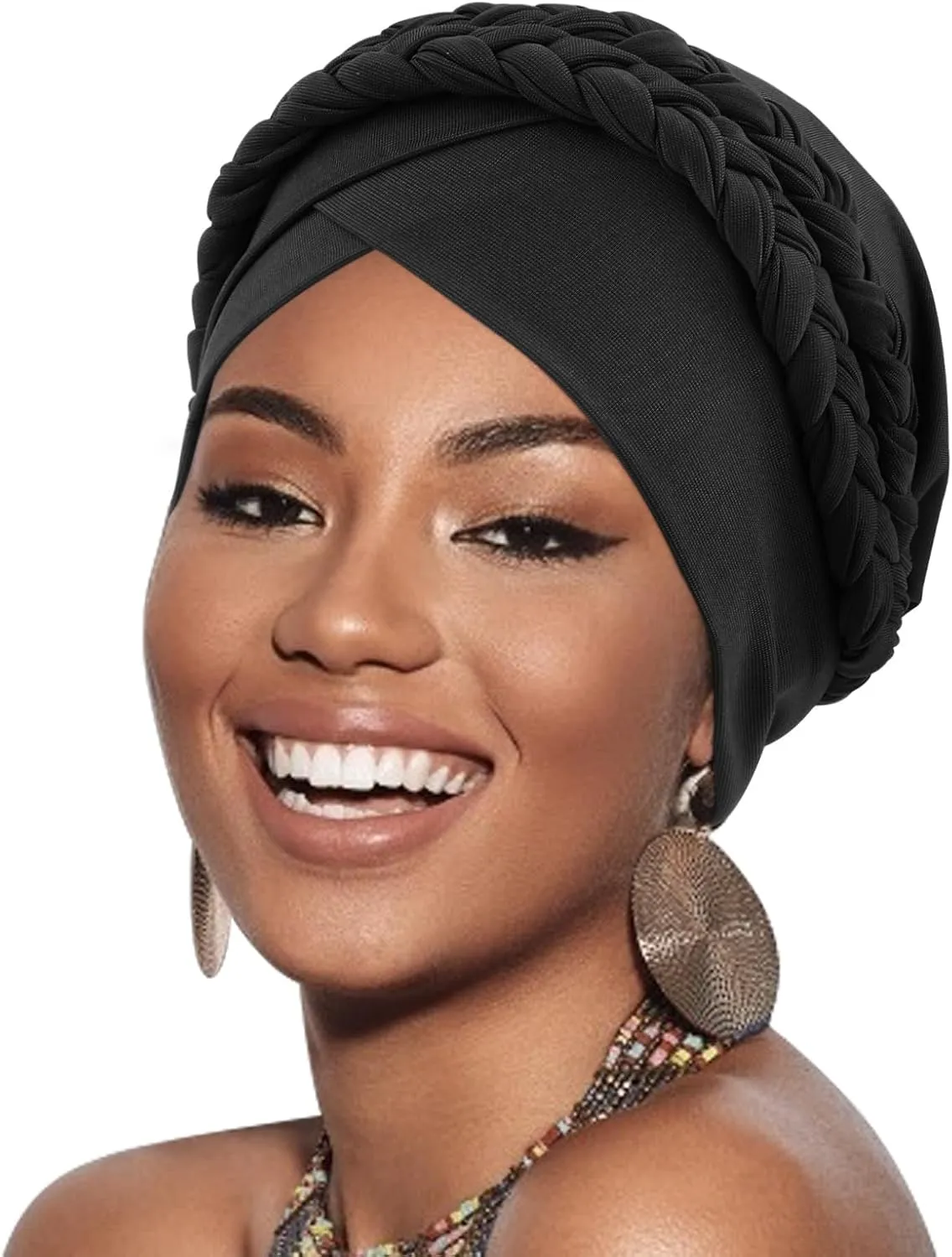DRESHOW African Women Turban Caps Beanie Twist Headscarf Pre-Tied Double Twisted Braid Hair Cover Wrap Hat Chemo Cancer Cap