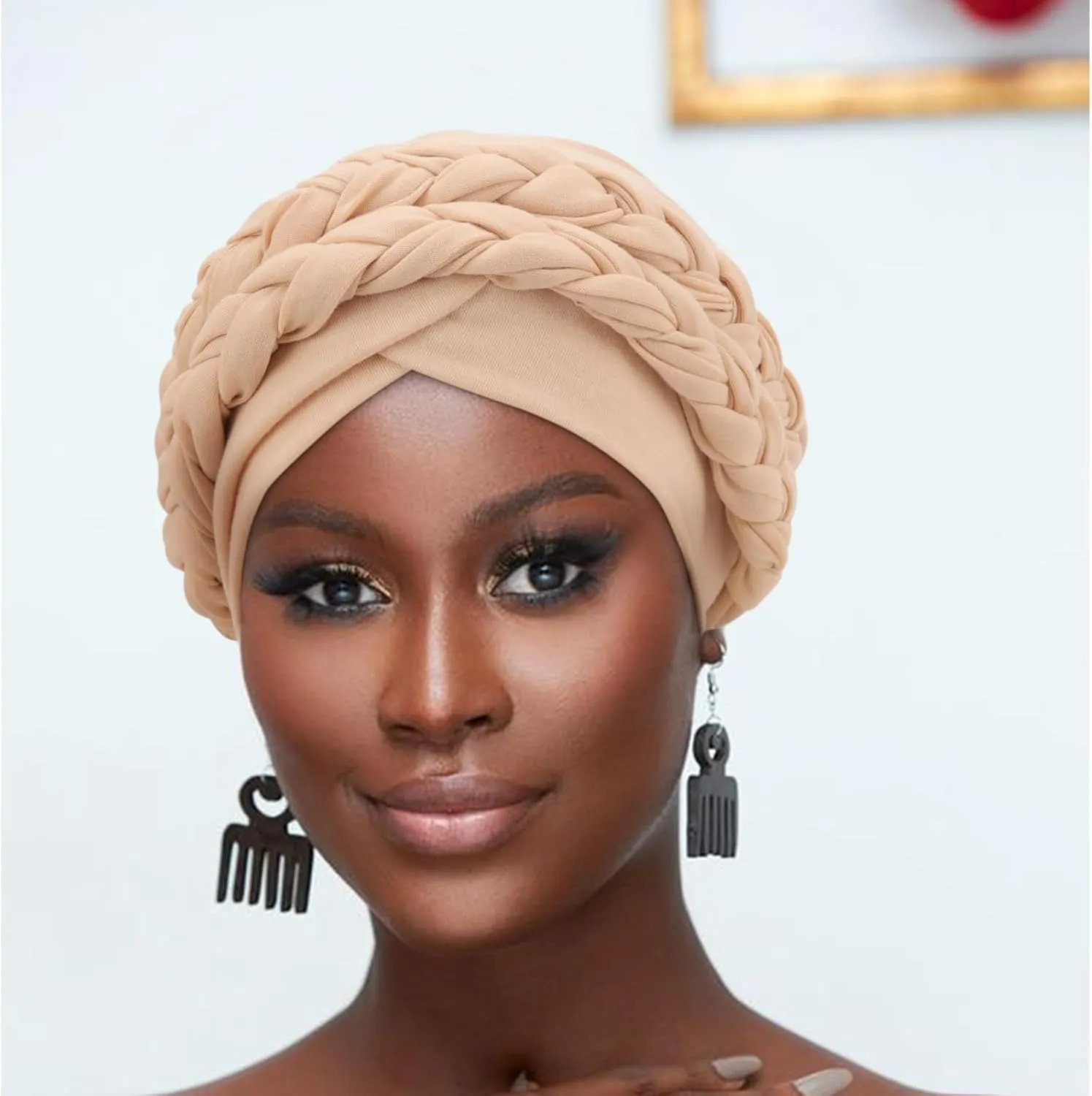 DRESHOW African Women Turban Caps Beanie Twist Headscarf Pre-Tied Double Twisted Braid Hair Cover Wrap Hat Chemo Cancer Cap