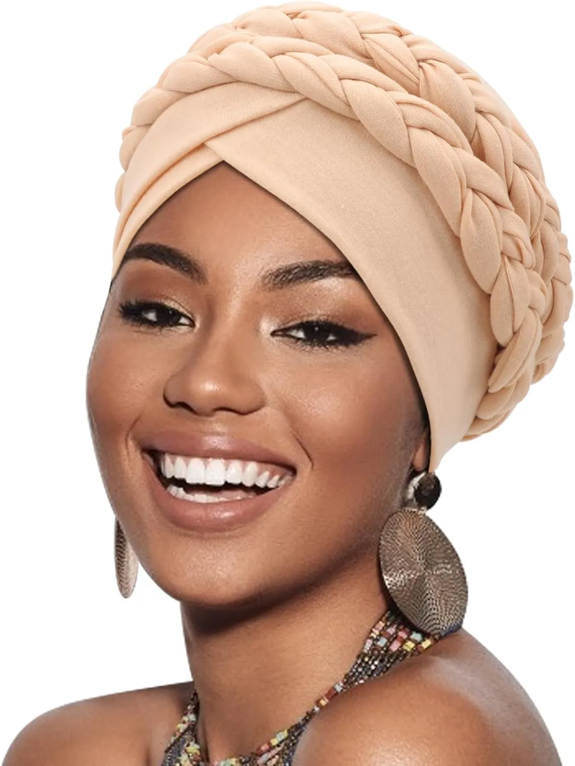 DRESHOW African Women Turban Caps Beanie Twist Headscarf Pre-Tied Double Twisted Braid Hair Cover Wrap Hat Chemo Cancer Cap
