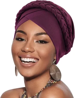 DRESHOW African Women Turban Caps Beanie Twist Headscarf Pre-Tied Double Twisted Braid Hair Cover Wrap Hat Chemo Cancer Cap