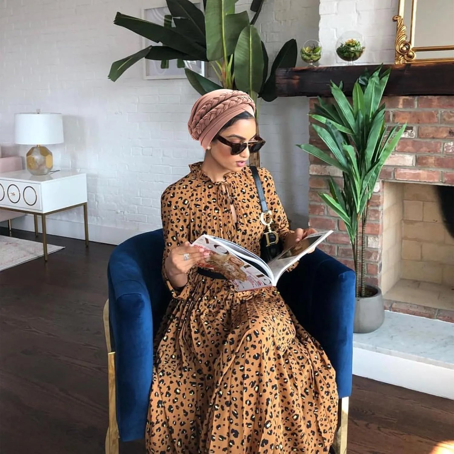 DRESHOW African Women Turban Caps Beanie Twist Headscarf Pre-Tied Double Twisted Braid Hair Cover Wrap Hat Chemo Cancer Cap