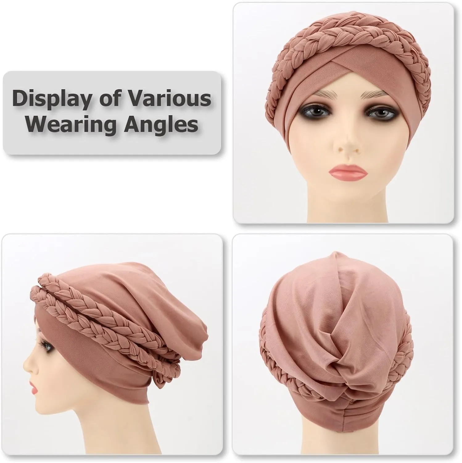 DRESHOW African Women Turban Caps Beanie Twist Headscarf Pre-Tied Double Twisted Braid Hair Cover Wrap Hat Chemo Cancer Cap