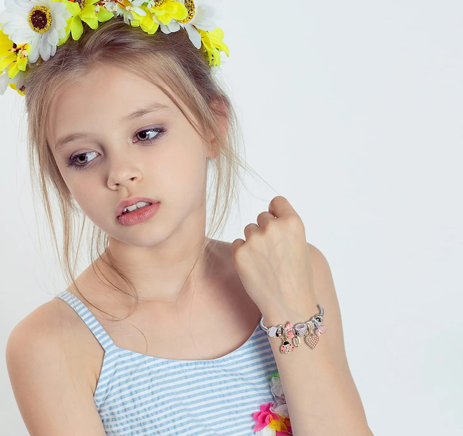 DS Charm Bracelets for girls,exquisite cute cartoon friendship bracelets Silver Stainless Steel Bangle with birthday Gift box, Adjustable girls jewelry Suitable for holiday gifts
