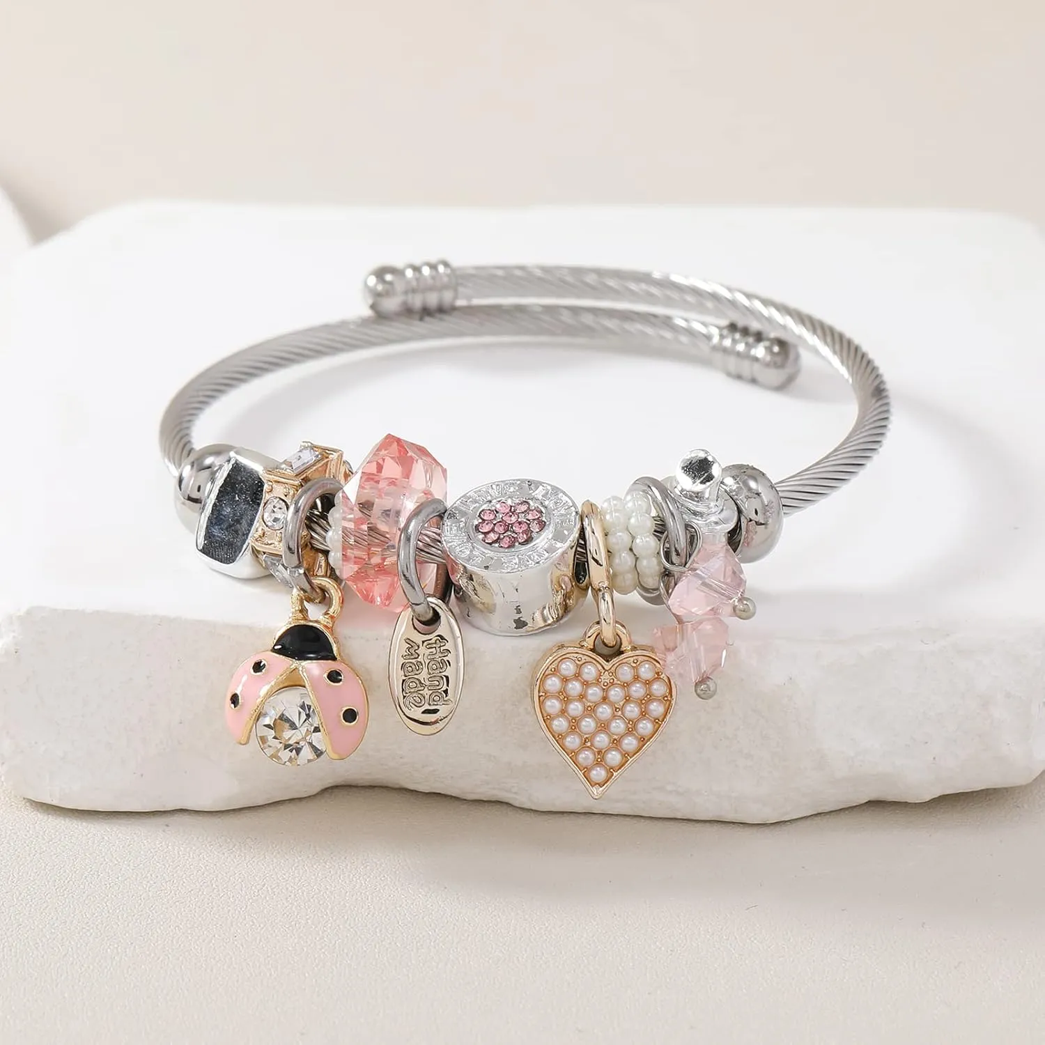 DS Charm Bracelets for girls,exquisite cute cartoon friendship bracelets Silver Stainless Steel Bangle with birthday Gift box, Adjustable girls jewelry Suitable for holiday gifts