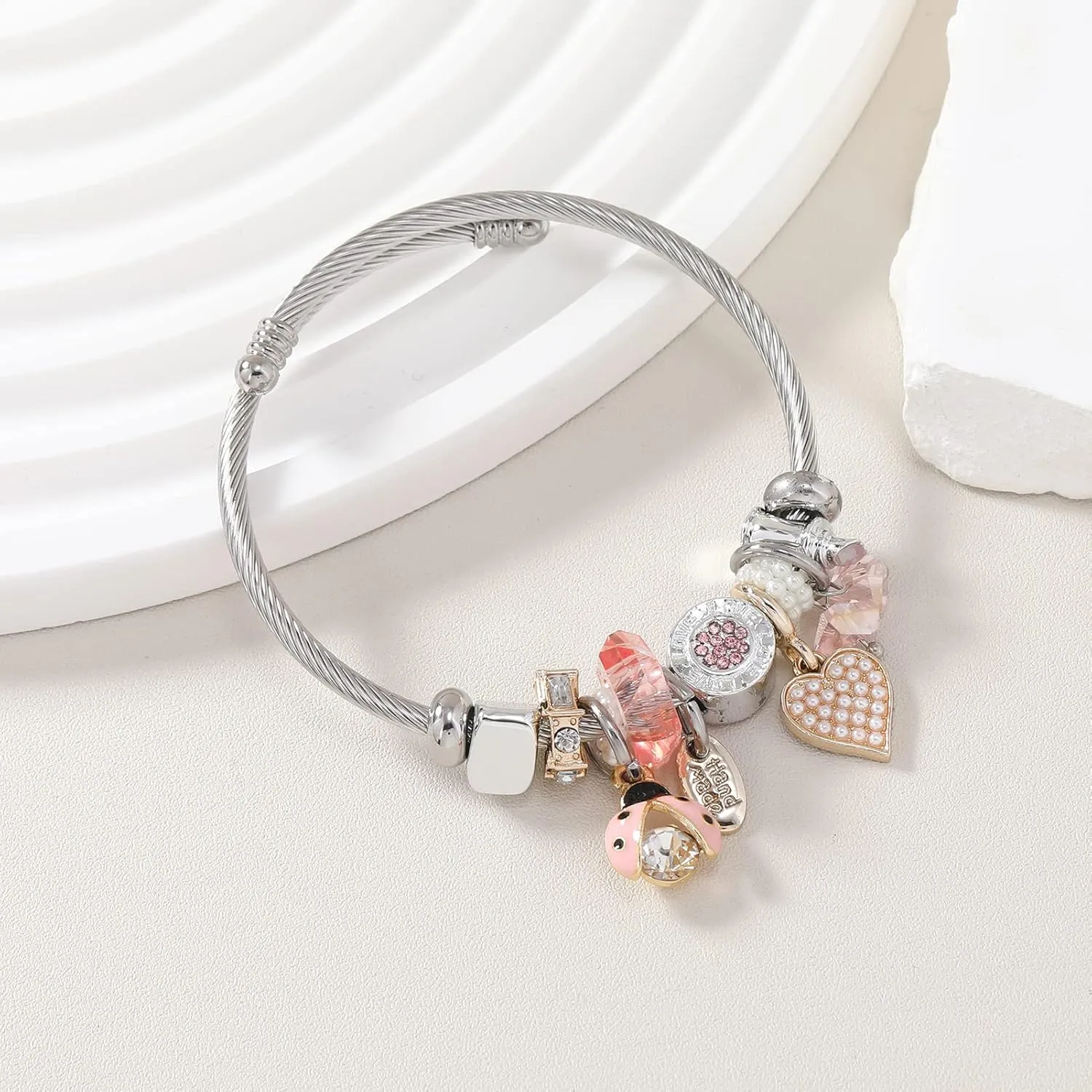 DS Charm Bracelets for girls,exquisite cute cartoon friendship bracelets Silver Stainless Steel Bangle with birthday Gift box, Adjustable girls jewelry Suitable for holiday gifts
