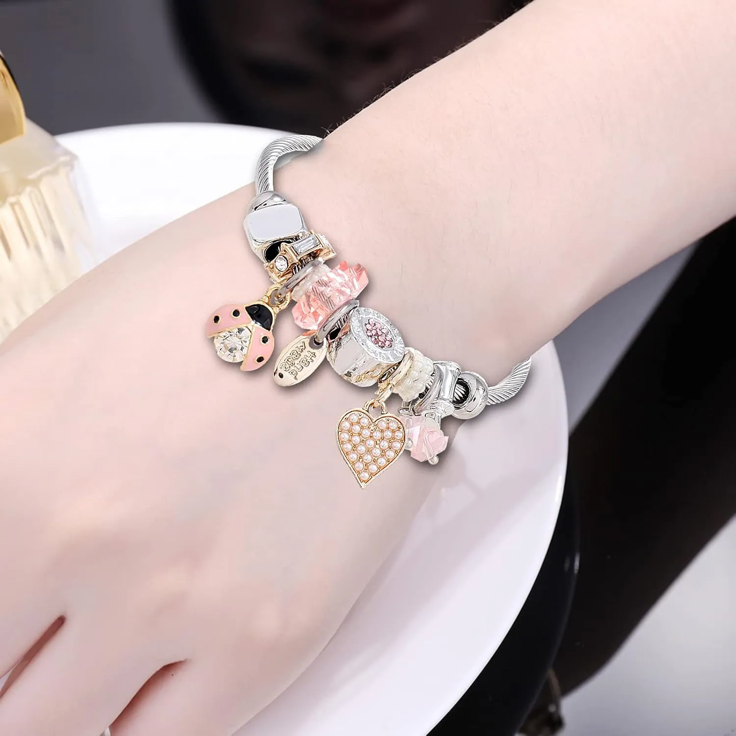 DS Charm Bracelets for girls,exquisite cute cartoon friendship bracelets Silver Stainless Steel Bangle with birthday Gift box, Adjustable girls jewelry Suitable for holiday gifts