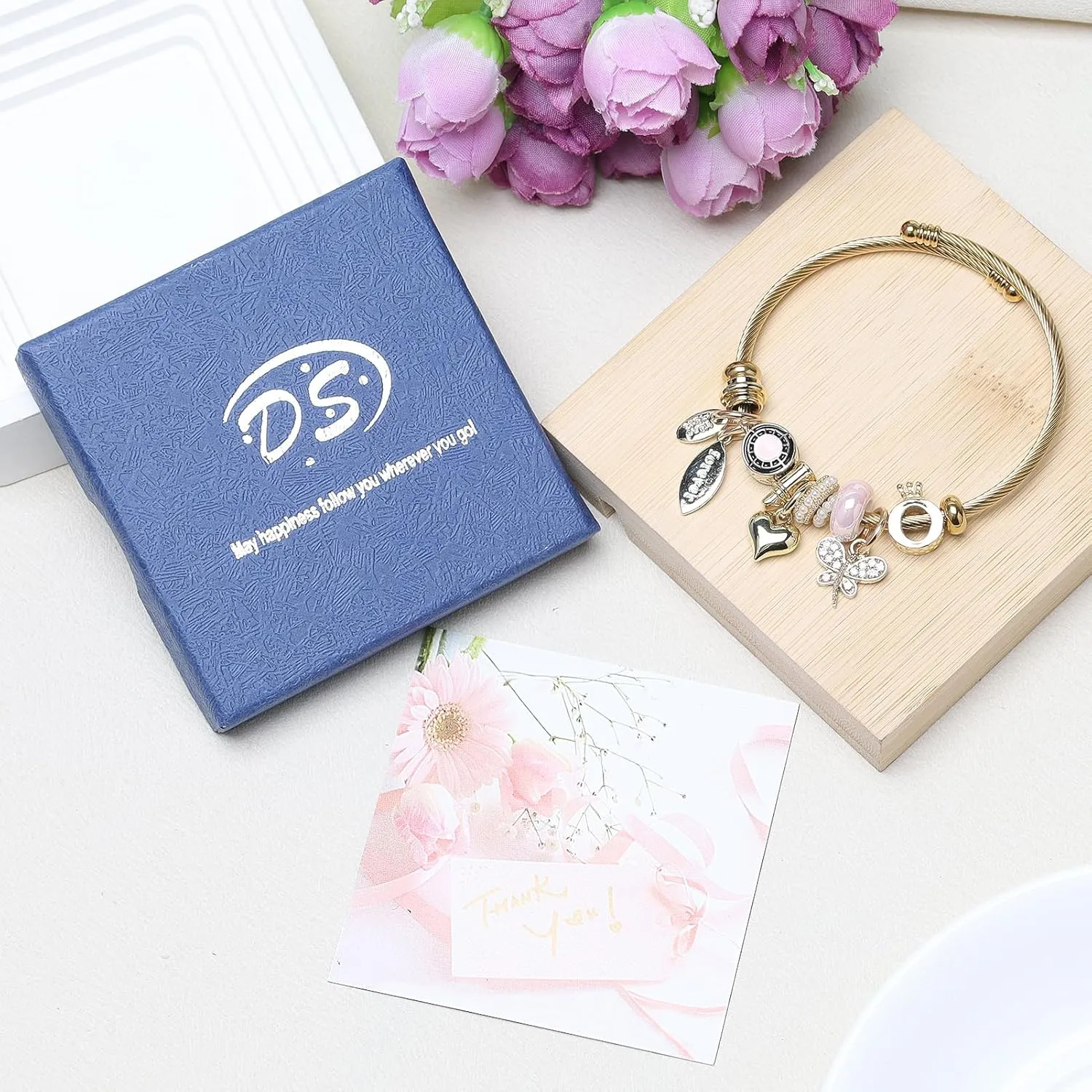 DS Charm Bracelets for girls,exquisite cute cartoon gold friendship bracelets Stainless Steel Bangle with birthday Gift box, Adjustable girls jewelry Suitable for holiday gifts