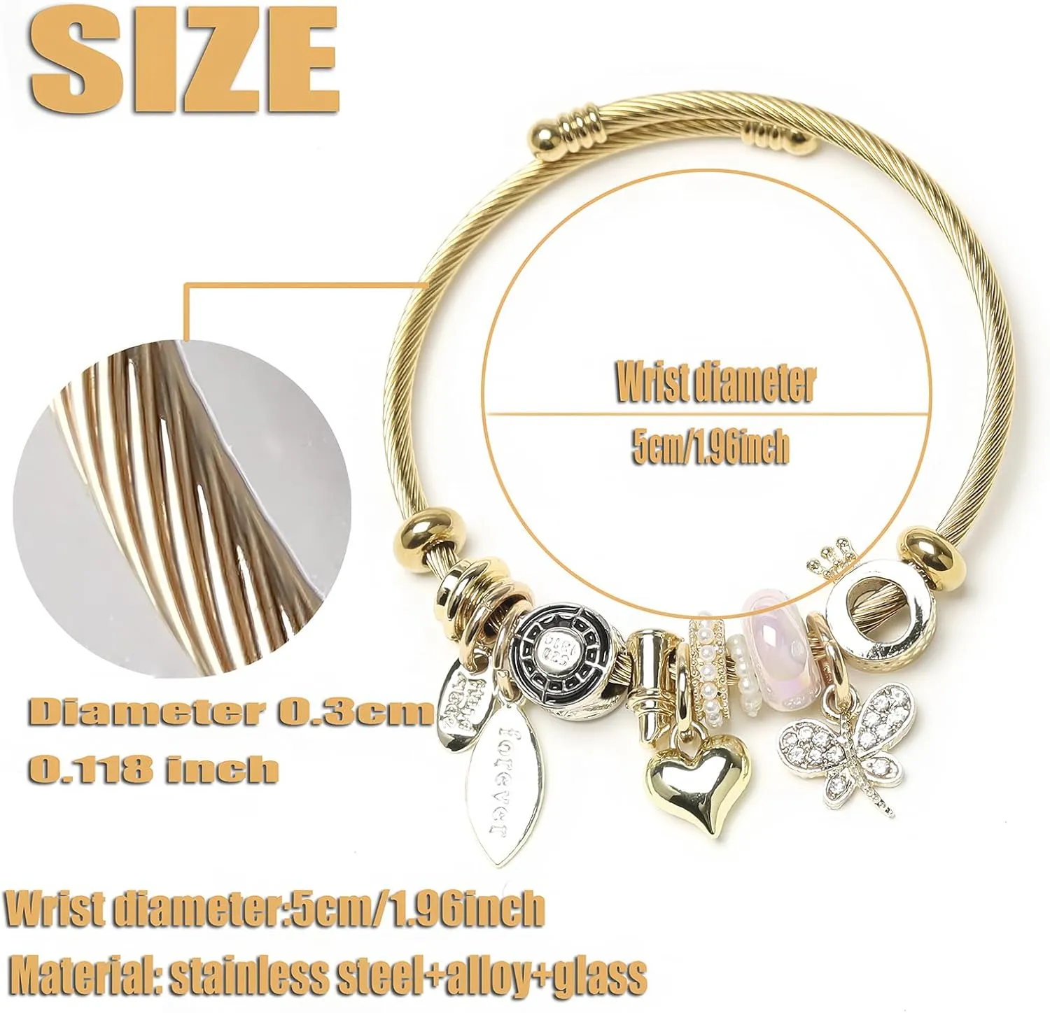 DS Charm Bracelets for girls,exquisite cute cartoon gold friendship bracelets Stainless Steel Bangle with birthday Gift box, Adjustable girls jewelry Suitable for holiday gifts