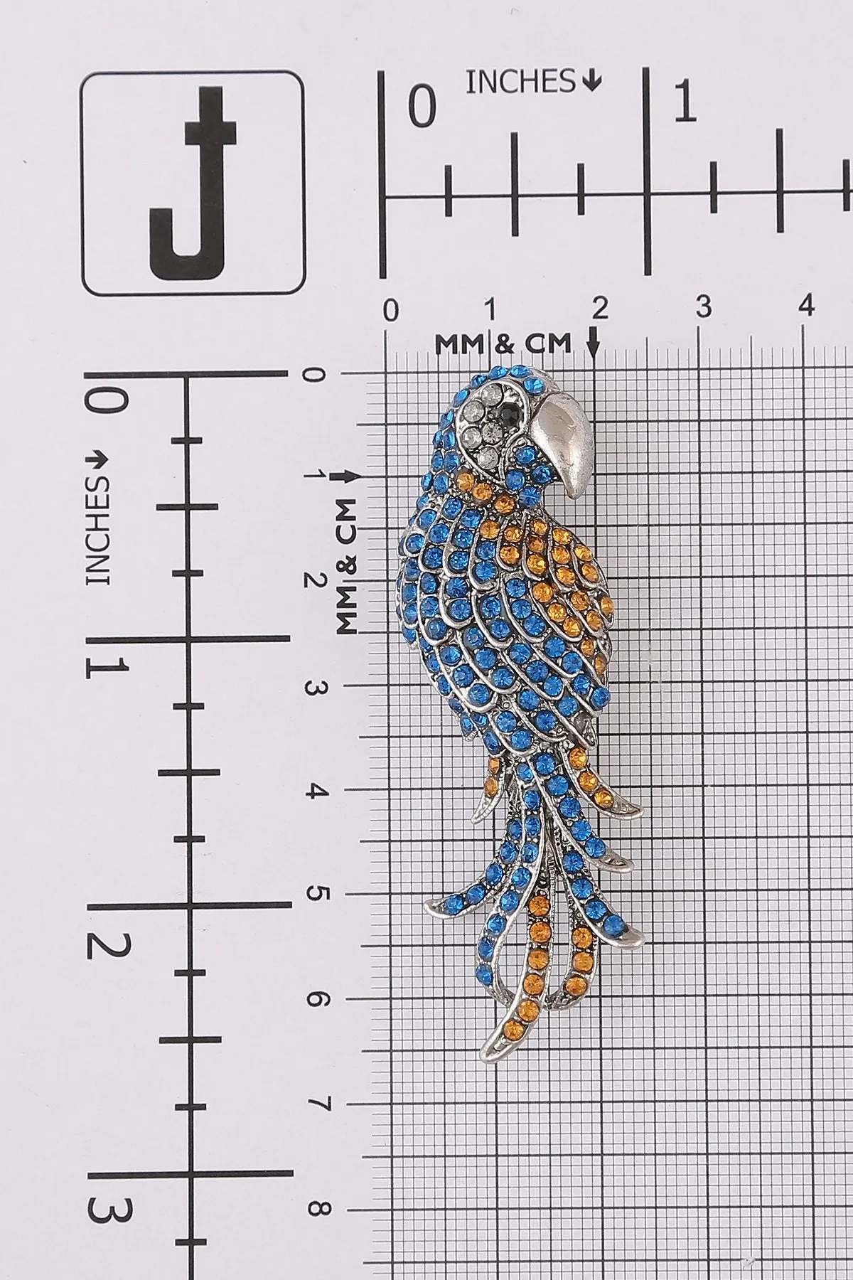 Dual Colour Diamond Designer Silver Parrot Bird Brooch Pin