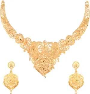 Efulgenz Gold Tone Indian Jewelry Sets for Women - Dubai Style Floral Heart Shape Choker Necklace & Dangle Earrings - Bridal & Wedding Fashion Jewelry