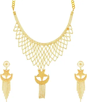Efulgenz Gold Tone Indian Jewelry Sets for Women Dubai Style Necklace Set Gold Tone Moon Star Layered Ball Chain Necklace Earrings Bridal Jewelry for Wedding Fashion Jewelry