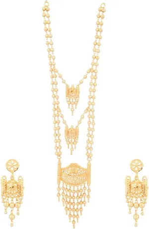 Efulgenz Gold Tone Indian Jewelry Sets for Women Dubai Style Necklace Set Indian Gold Tone Ball Beads Multi Layer Pendant Long Necklace Dangle Earrings Indian Bridal Jewelry for Wedding Fashion Jewelry