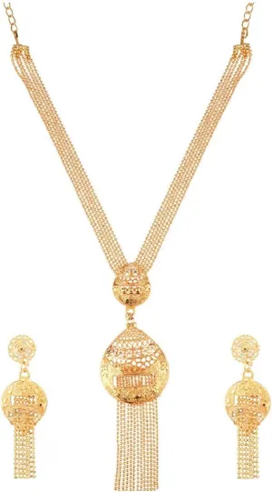 Efulgenz Gold Tone Indian Jewelry Sets for Women Dubai Style Necklace Set Indian Gold Tone Drop Floral Pendant Multilayer Necklace Earrings Indian Bridal Jewelry for Wedding Fashion Jewelry